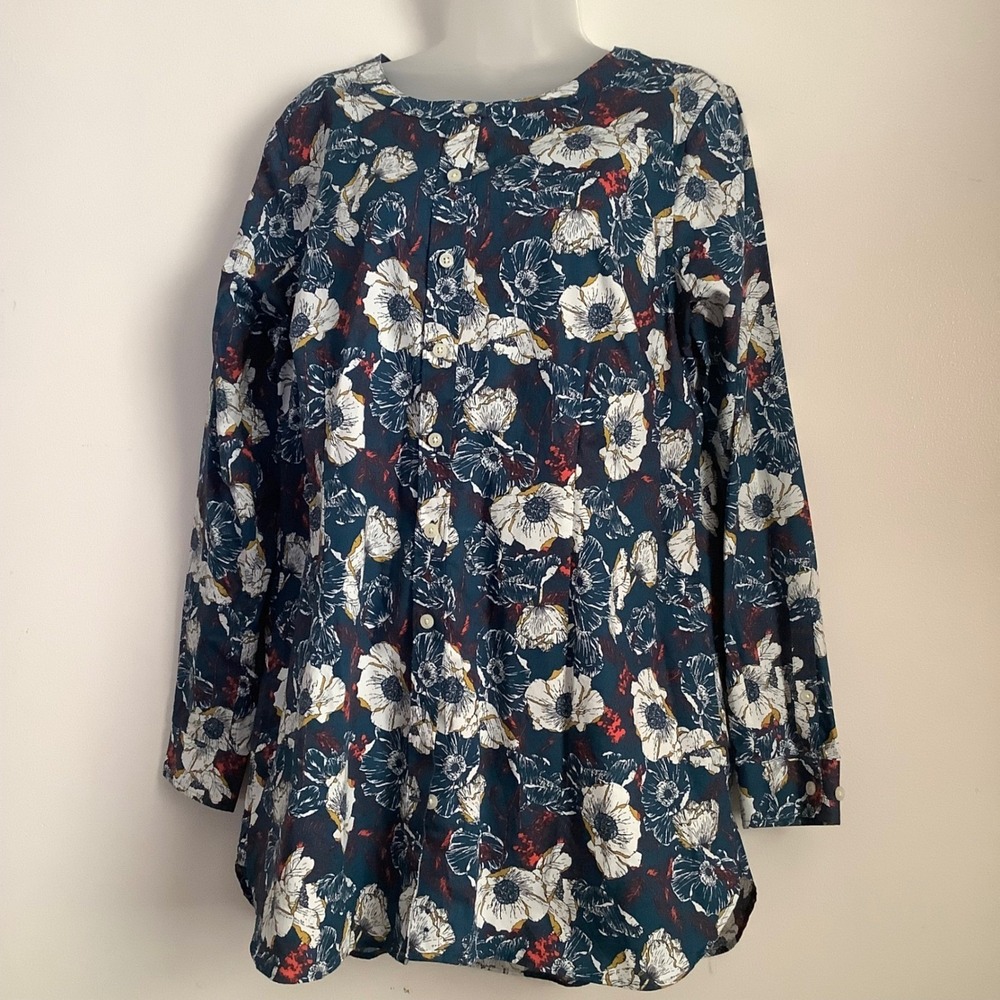 Duluth‎ Trading Co Womens Floral Poppy Button Front Tunic Top Teal Blue Large - Picture 11 of 15